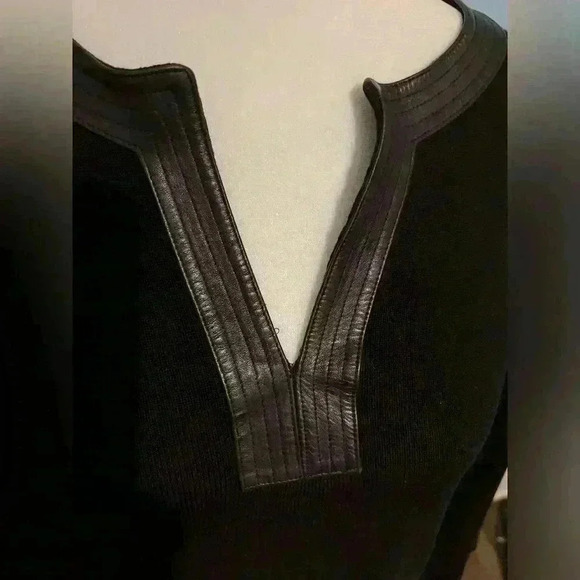 Dana Buchman Women’s Brown Top w/Leather & Merino Wool Size Large - Picture 8 of 11